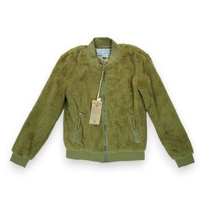 NWT Islanders Women's Jacket Bomber Sherpa Fleece Green Size‎ S Full Zip Pockets